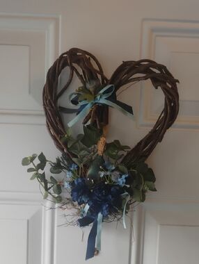 Source Unknown Heart Shaped Wreath with Blue and Green Accents